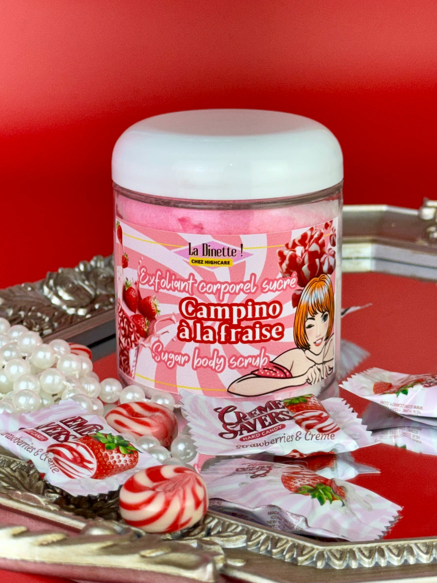 Exfoliant corporel sucré 🍓🥛🍭 Campino à la fraise