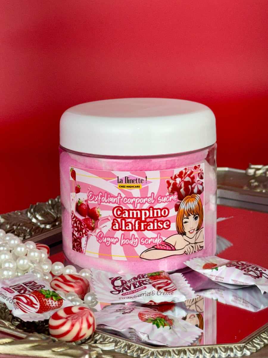 Exfoliant corporel sucré 🍓🥛🍭 Campino à la fraise