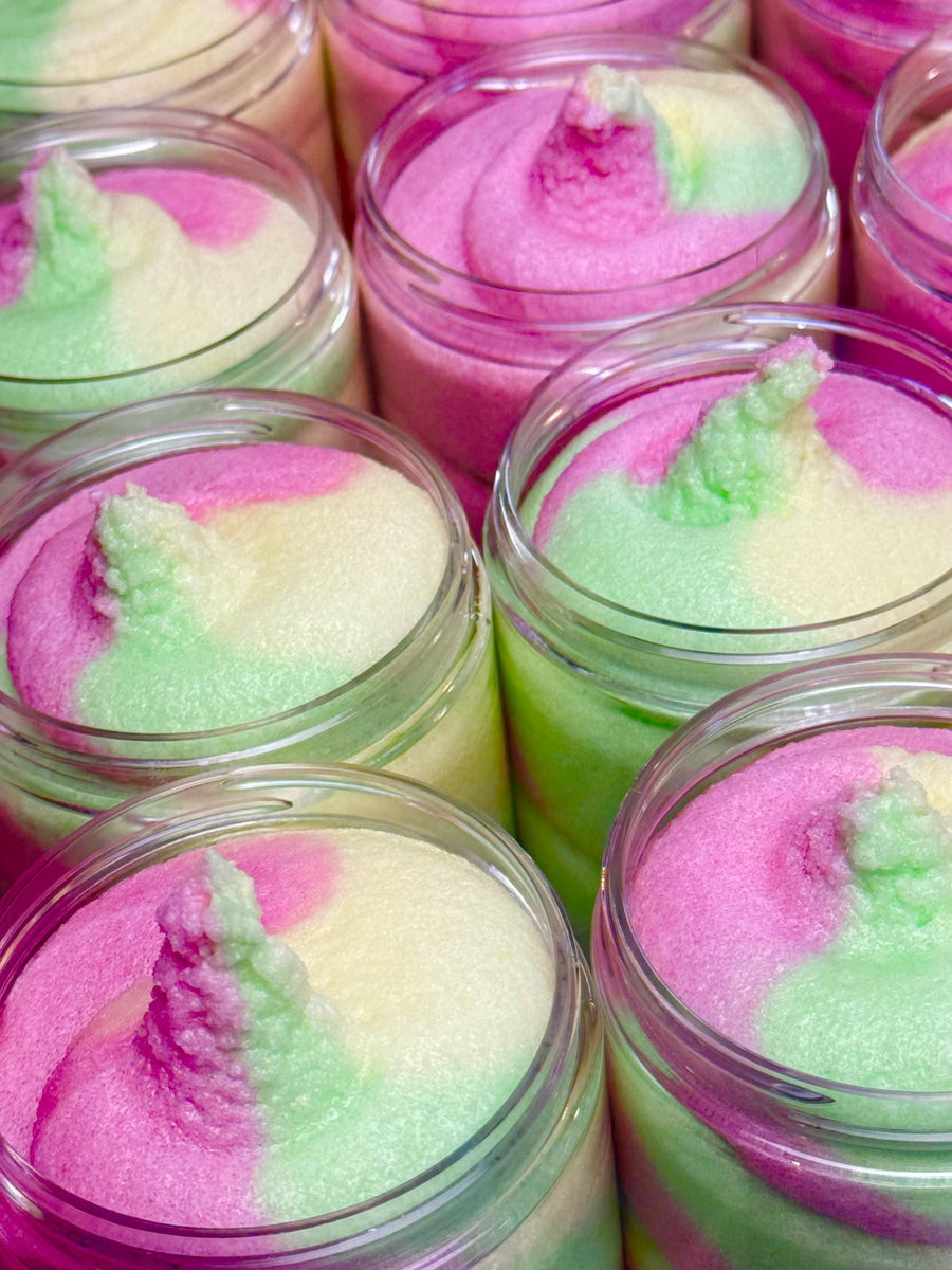 Exfoliant corporel sucré  🛼 Roller Derby - Rouleau aux fruits 🍓🍊🍒🍑 Shimmer✨🤩🪩