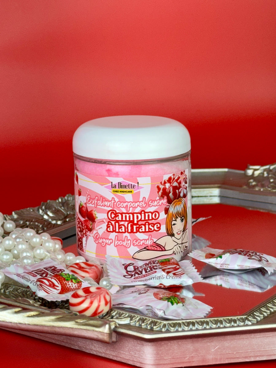 Exfoliant corporel sucré 🍓🥛🍭 Campino à la fraise