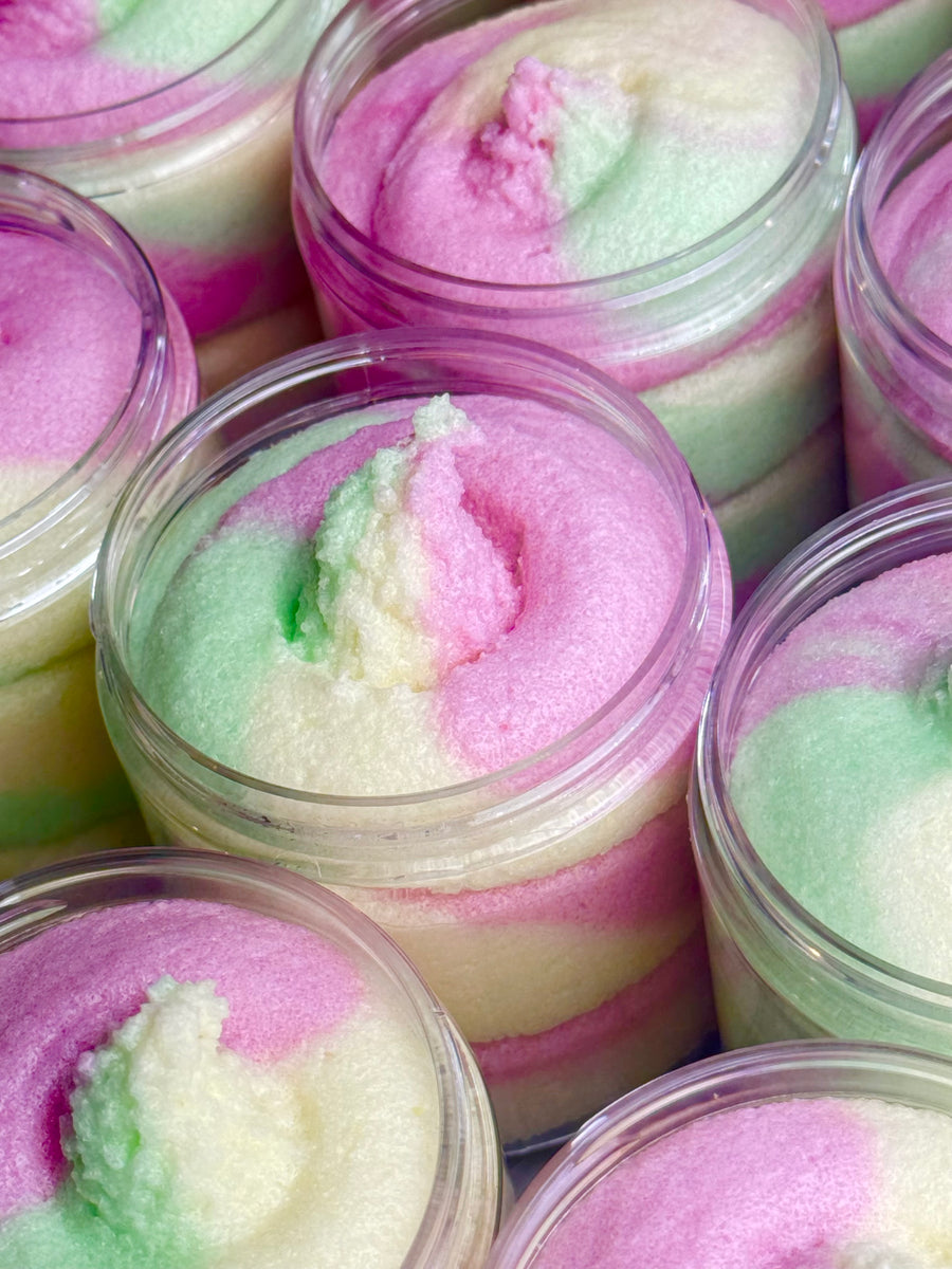 Exfoliant corporel sucré  🛼 Roller Derby - Rouleau aux fruits 🍓🍊🍒🍑 Shimmer✨🤩🪩