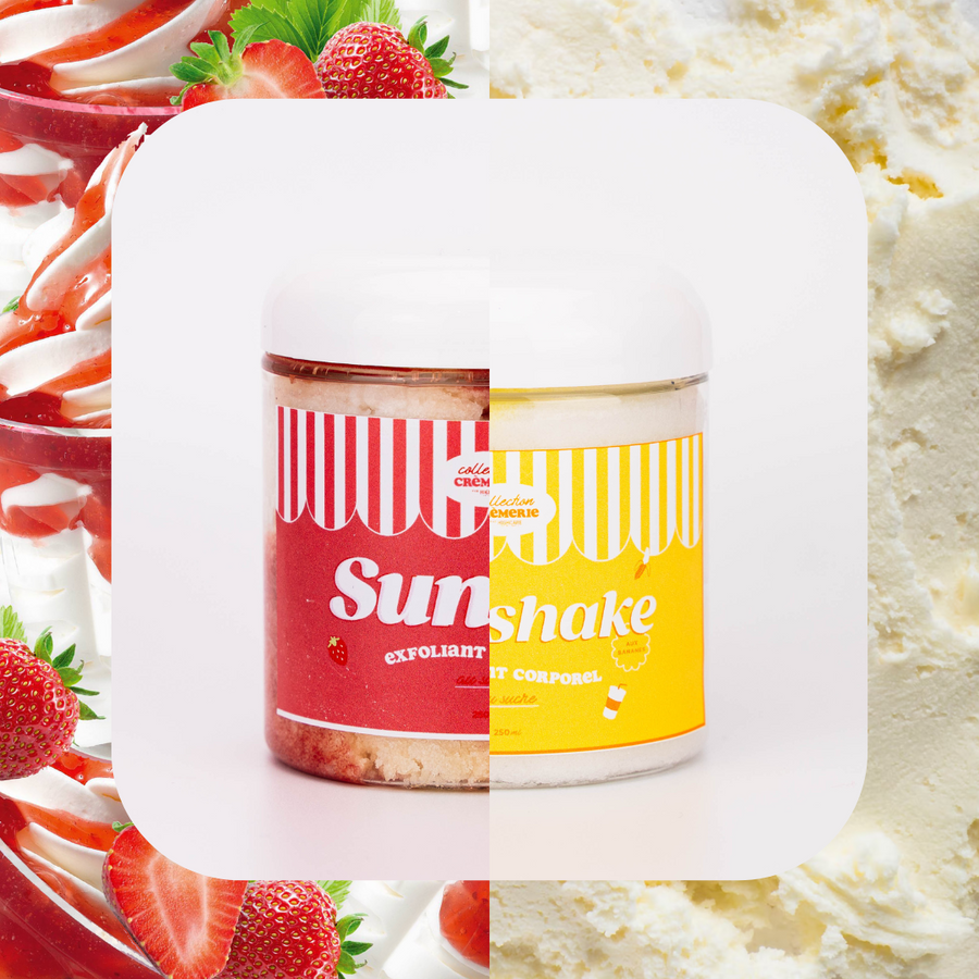 Exfoliant corporel sucré 🍓🍨 Sundae aux fraises X Milkshake banane 🍌🥛