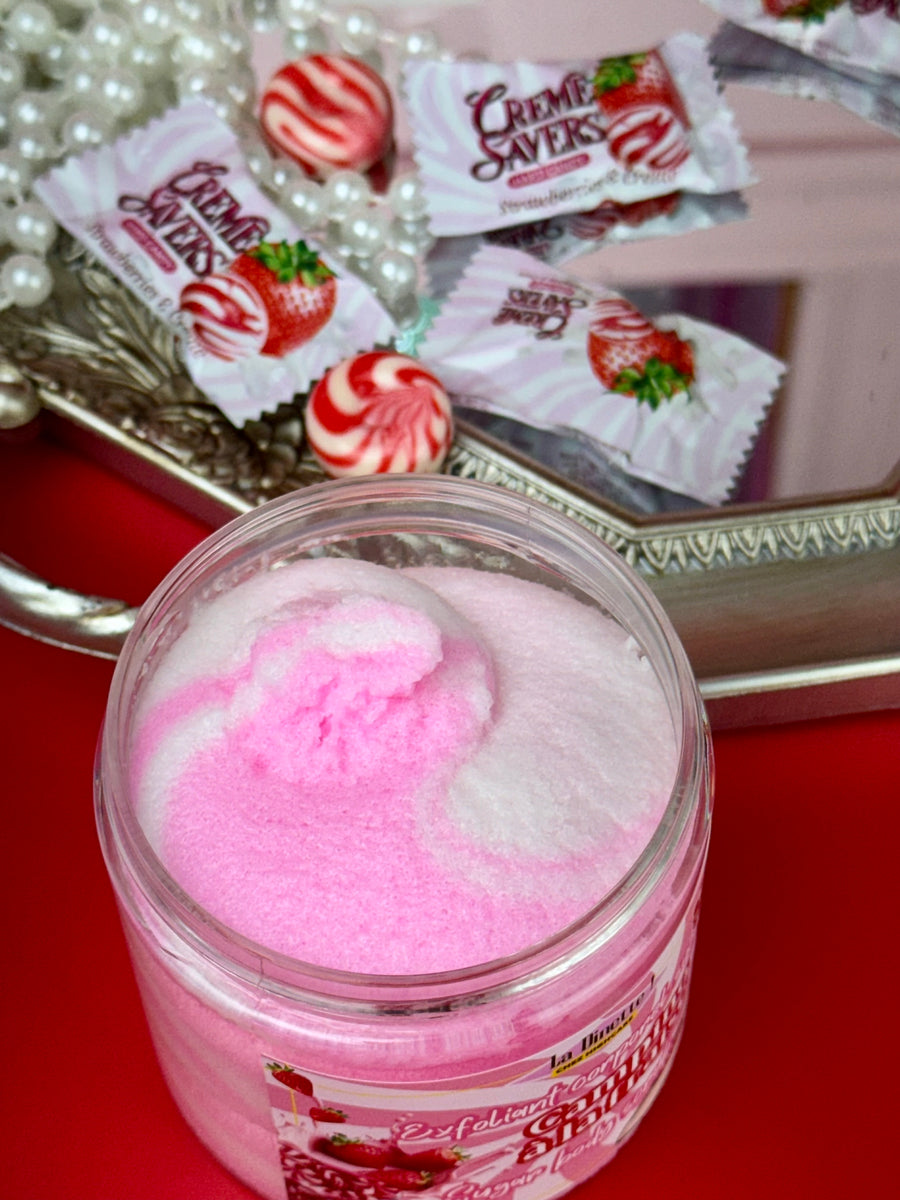 Exfoliant corporel sucré 🍓🥛🍭 Campino à la fraise