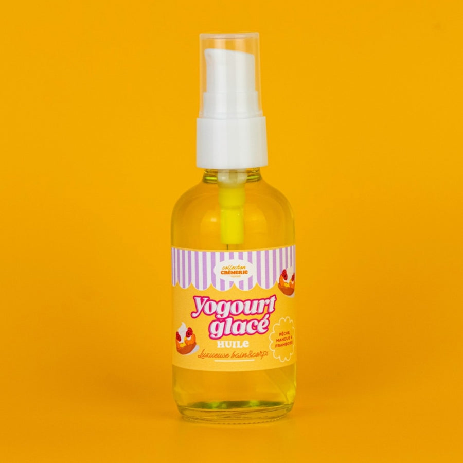 Huile luxueuse bain&corps  🍑🍓🥭🥄 Yogourt glaçé pêche, framboise & mangue