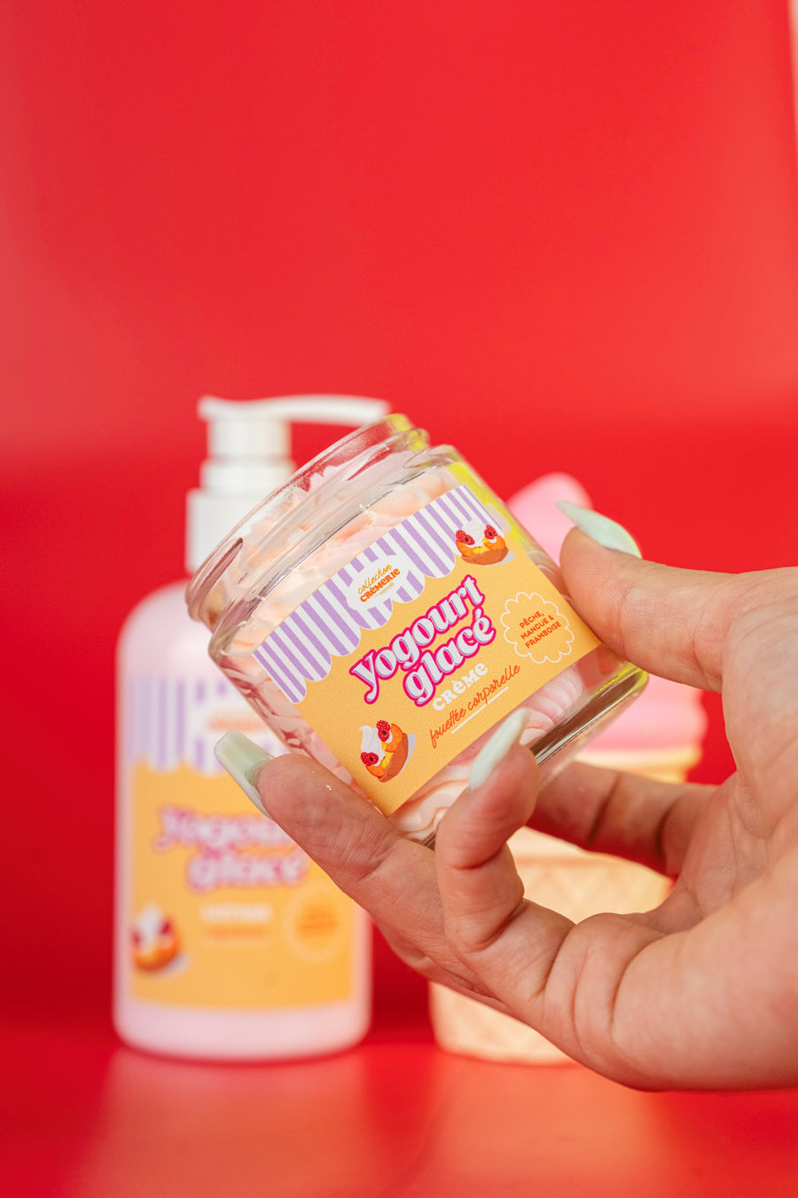 Crème fouettée corporelle 🍑🍓🥭🥄 Yogourt glaçé pêche, framboise & mangue