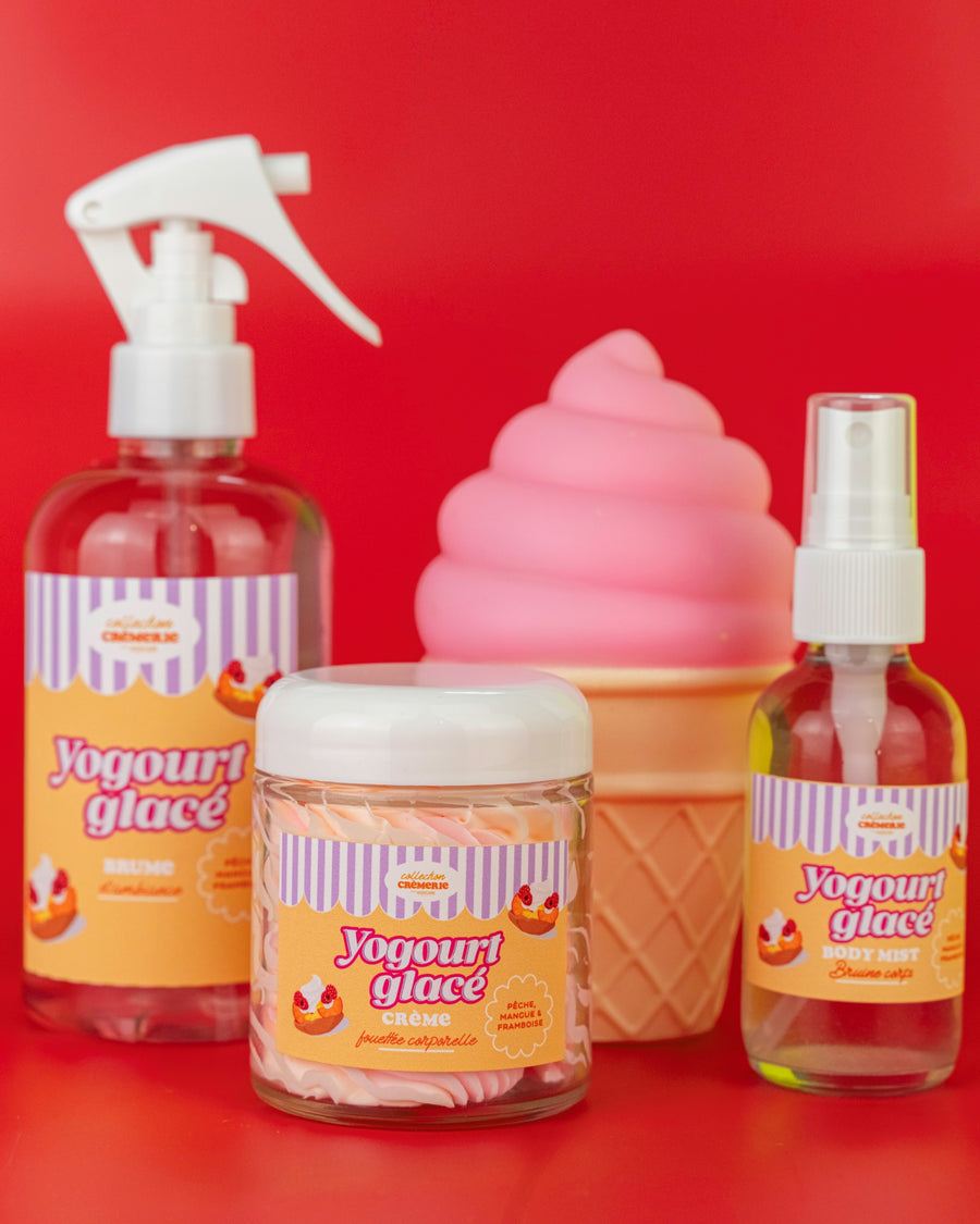 Crème fouettée corporelle 🍑🍓🥭🥄 Yogourt glaçé pêche, framboise & mangue