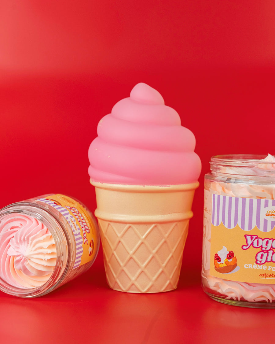 Crème fouettée corporelle 🍑🍓🥭🥄 Yogourt glaçé pêche, framboise & mangue