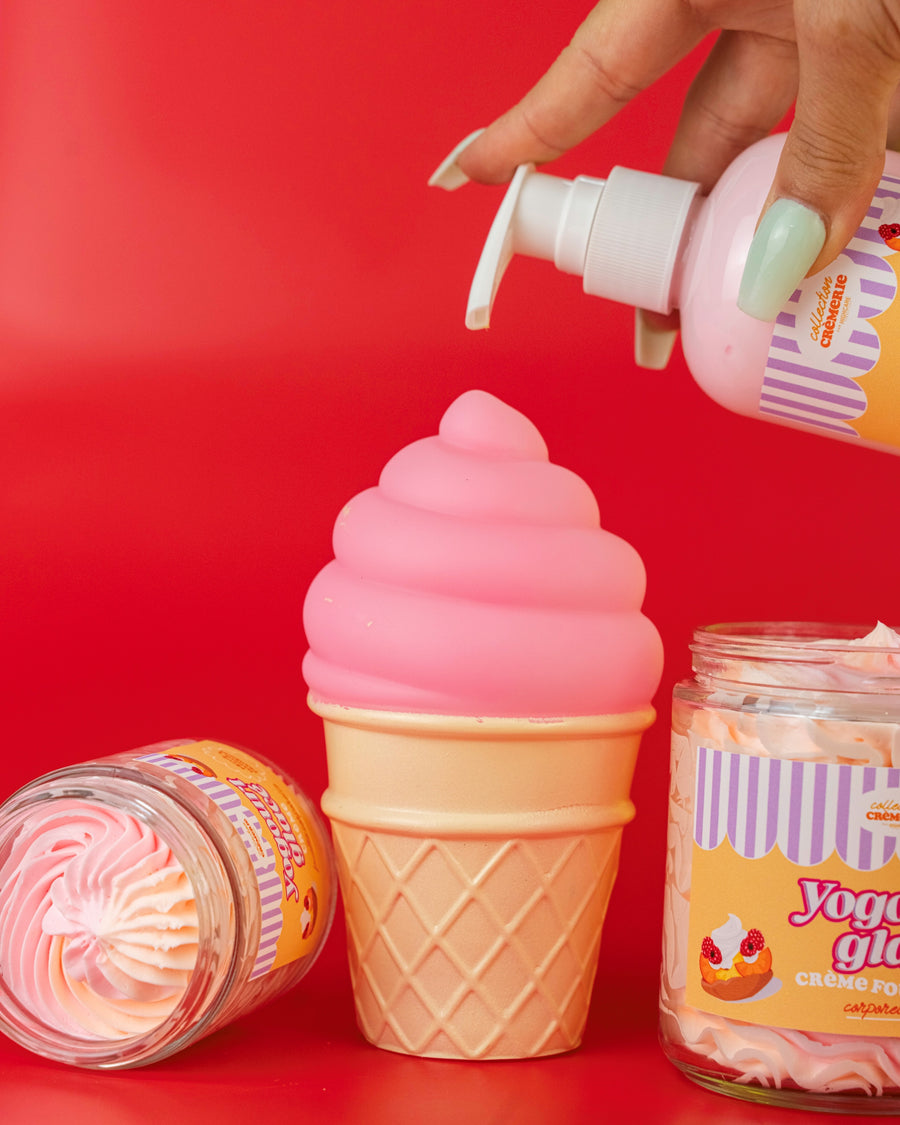 Lotion corporelle 🍑🍓🥭🥄 Yogourt glaçé pêche, framboise & mangue